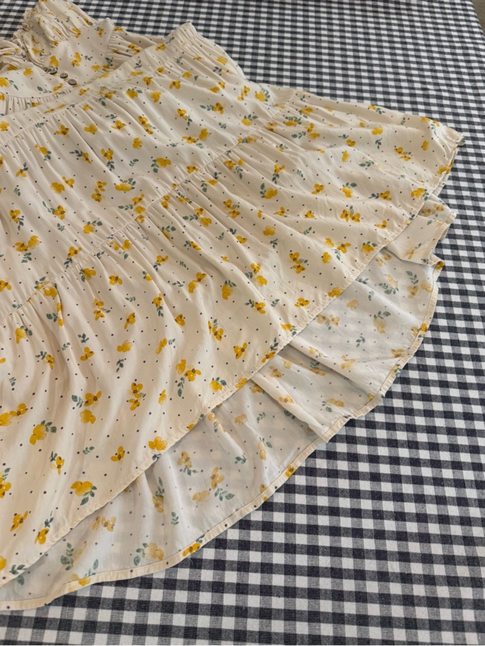 Dress Forum Yellow Floral Tiered Midi Dress Milkmaid Cottagecore Size M - Picture 10 of 13